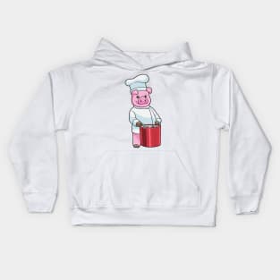 Pig as Cook with Cooking pot Kids Hoodie